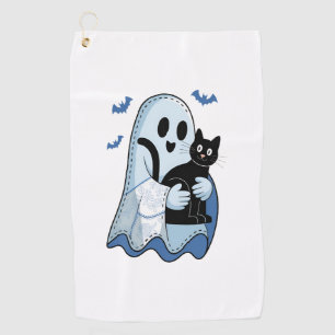 Halloween Blue Denim Ghost and Cat Golf Towel