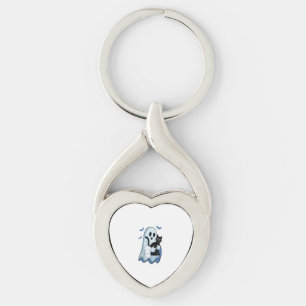 Halloween Blue Denim Ghost and Cat Key Ring
