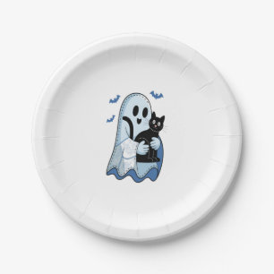 Halloween Blue Denim Ghost and Cat Paper Plate