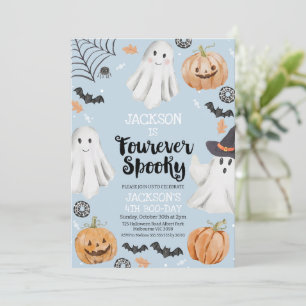  Halloween Blue Fourever Spooky 4th Birthday  Invitation