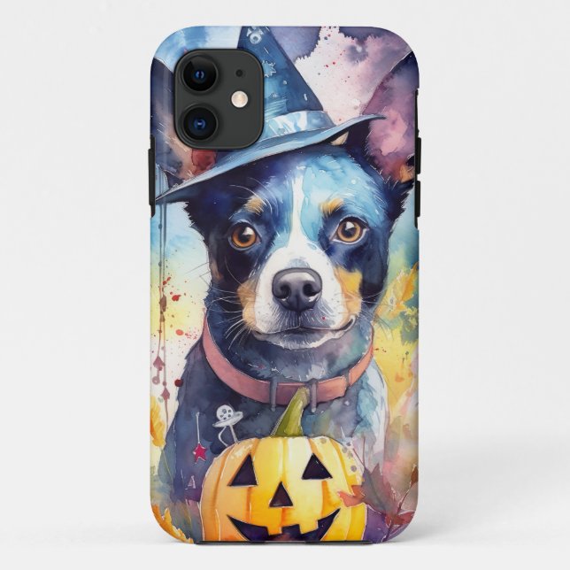Halloween Blue Heeler With Pumpkins Scary Case-Mate iPhone Case (Back)