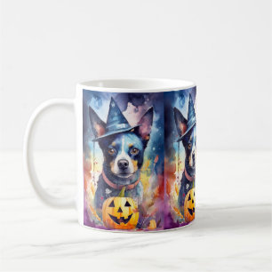 Halloween Blue Heeler With Pumpkins Scary Coffee Mug