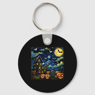 Halloween Blue Jay Starry Night Key Ring
