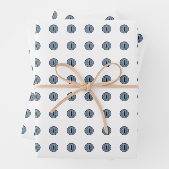 Halloween Blue Polka Dot Eyes Wrapping Paper Sheet (In situ)