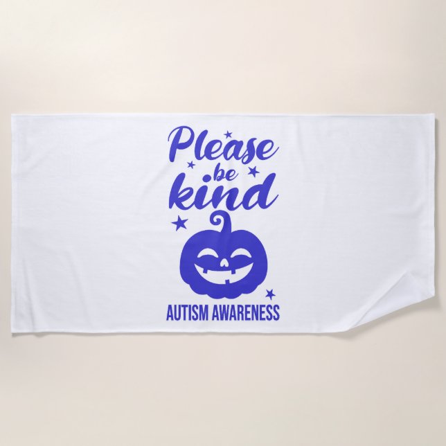 Halloween Blue Pumpkin Autisim Awareness Beach Towel (Front)