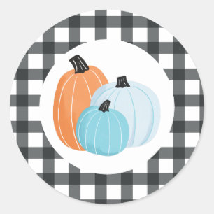 Halloween blue Pumpkins black Plaid Classic Round Sticker