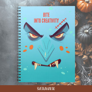 Halloween Blue Vampire Face Spiral Notebook