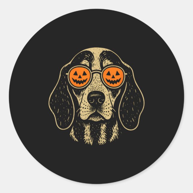 Halloween Bluetick Coonhound Dog With Pumpkin Gles Classic Round Sticker (Front)