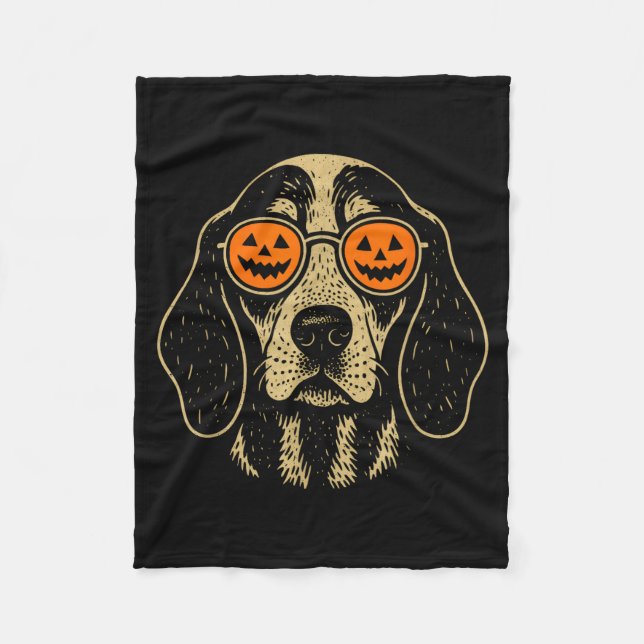 Halloween Bluetick Coonhound Dog With Pumpkin Gles Fleece Blanket (Front)