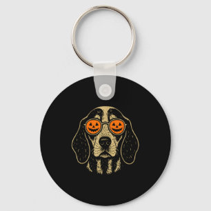 Halloween Bluetick Coonhound Dog With Pumpkin Gles Key Ring