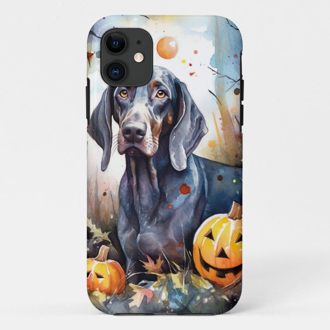 Halloween Bluetick Coonhound With Pumpkins Scary Case-Mate iPhone Case (Back)
