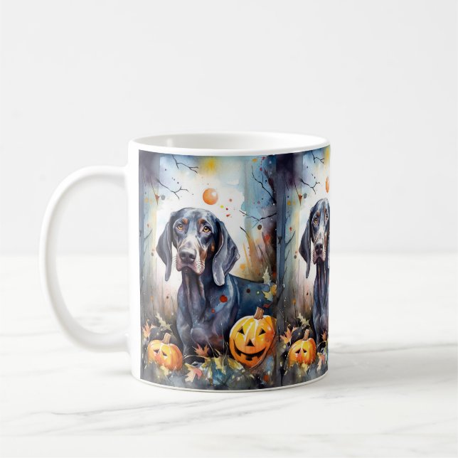 Halloween Bluetick Coonhound With Pumpkins Scary Coffee Mug (Left)