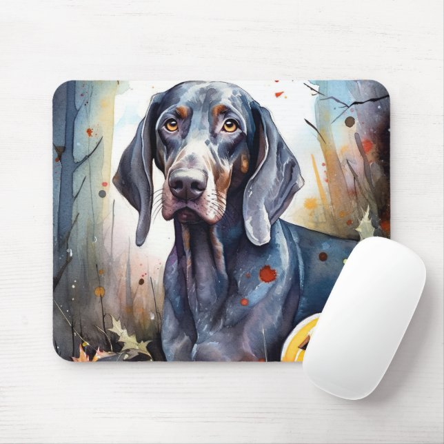 Halloween Bluetick Coonhound With Pumpkins Scary Mouse Mat (With Mouse)