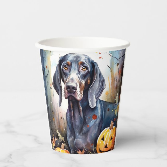 Halloween Bluetick Coonhound With Pumpkins Scary Paper Cups (Front)