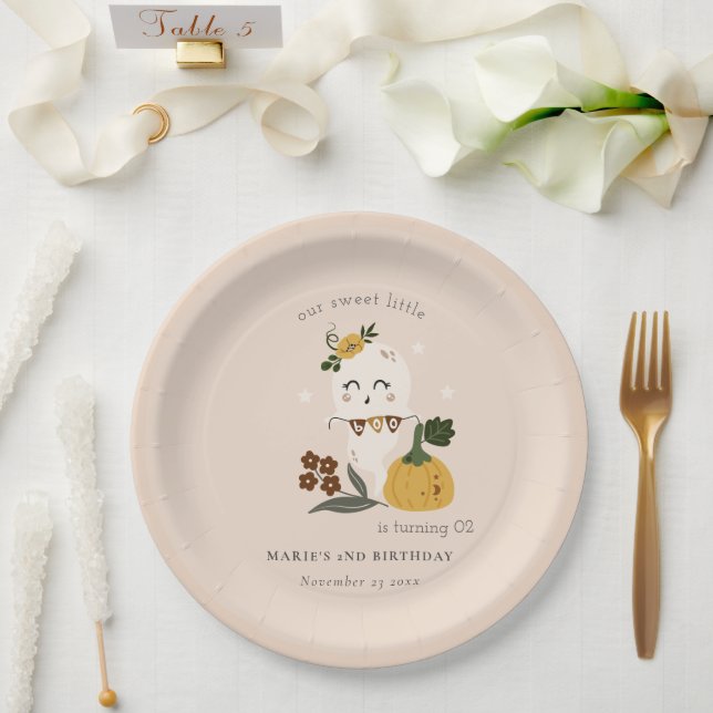 Halloween Blush Ghost Little Boo Any Age Birthday Paper Plate (Wedding)