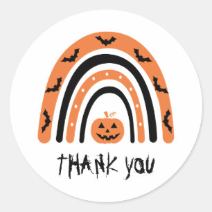 Halloween Boho Rainbow Bat Pumpkin Thank You Classic Round Sticker