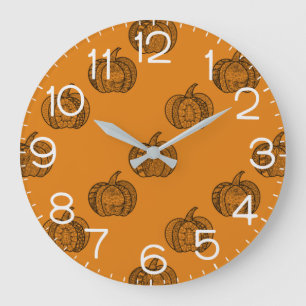 Halloween boho Zentangle® inspired pumpkins Autumn Large Clock