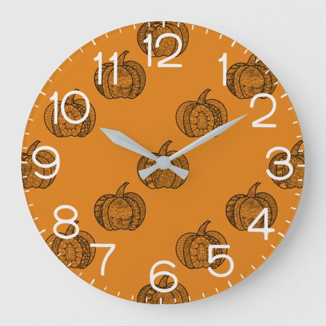 Halloween boho Zentangle® inspired pumpkins Autumn Large Clock (Front)
