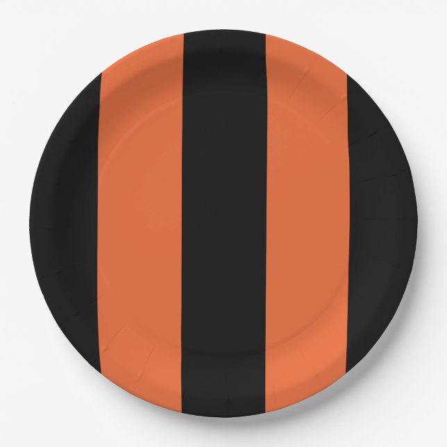 Halloween Bold Orange & Black Stripes Geometric Paper Plate (Front)