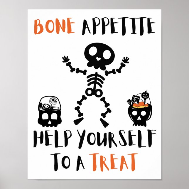 Halloween Bone Appetite skeleton creepy candy door Poster (Front)