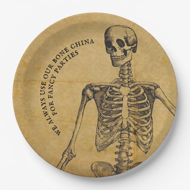 Halloween Bone China | Vintage Antique Skeleton Paper Plate (Front)