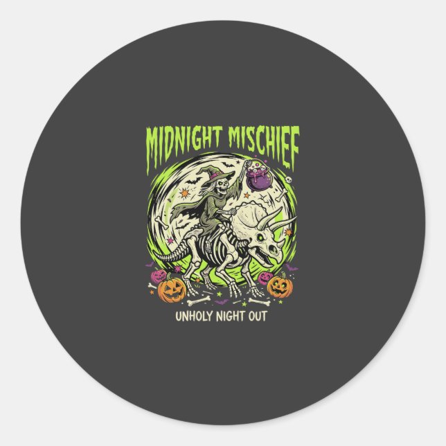 Halloween Bone Rider Mischief Classic Round Sticker (Front)