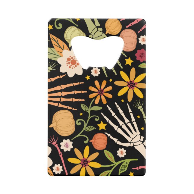 Halloween bones, floral seamless pattern. (Front)