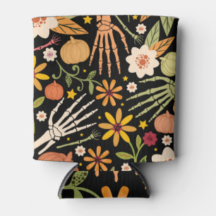 Halloween bones, floral seamless pattern. can cooler