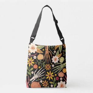 Halloween bones, floral seamless pattern. crossbody bag