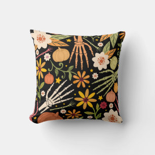 Halloween bones, floral seamless pattern. cushion