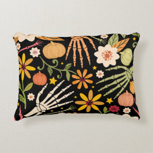 Halloween bones, floral seamless pattern. decorative cushion
