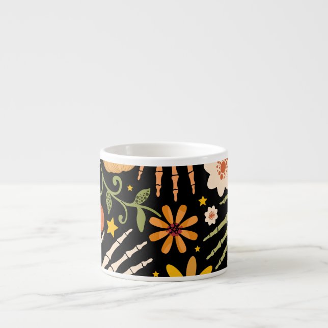Halloween bones, floral seamless pattern. espresso cup (Front)