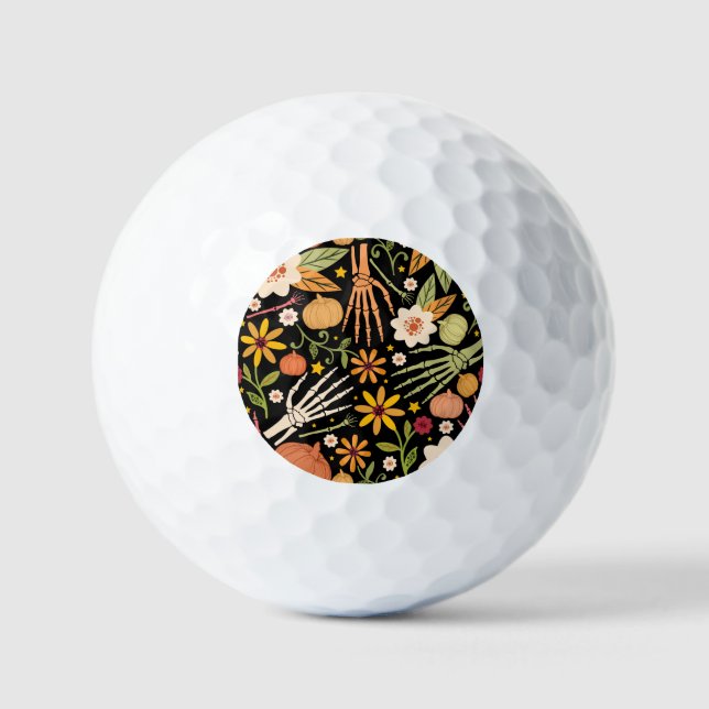 Halloween bones, floral seamless pattern. golf balls (Front)