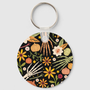 Halloween bones, floral seamless pattern. key ring
