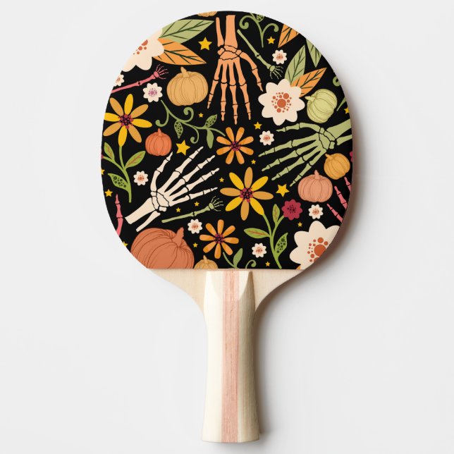 Halloween bones, floral seamless pattern. ping pong paddle (Front)