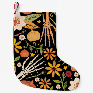 Halloween bones, floral seamless pattern. small christmas stocking