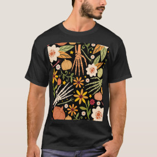 Halloween bones, floral seamless pattern. T-Shirt