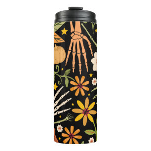 Halloween bones, floral seamless pattern. thermal tumbler