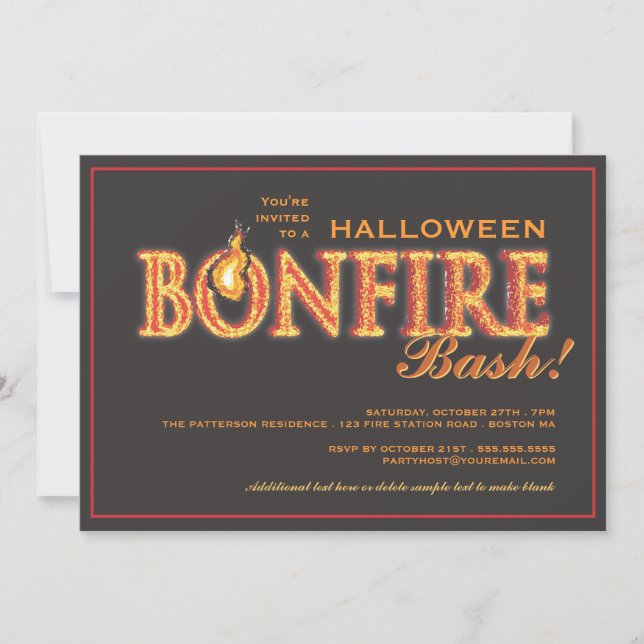 Halloween Bonfire Bash on Fire Party Invitation (Front)