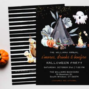 Halloween Bonfire Sleepover Party Invitation