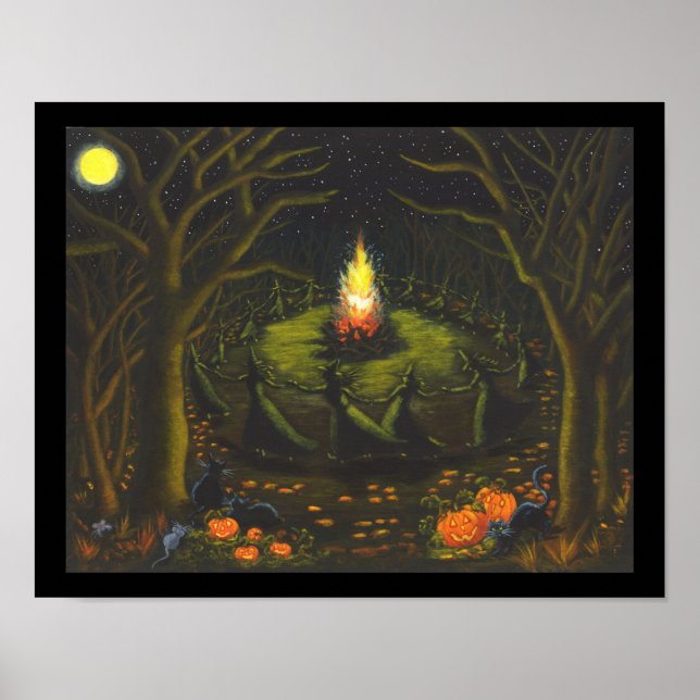 Halloween, bonfire,witches,black,cat.mice,woods poster (Front)