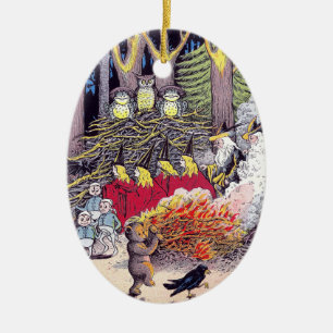 Halloween Bonfire with Bear and Brownies Ceramic Tree Decoration