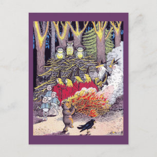 Halloween Bonfire with Bear and Brownies Postcard