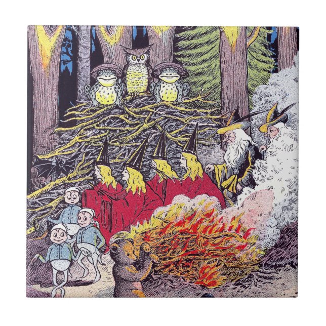 Halloween Bonfire with Bear and Brownies Tile (Front)