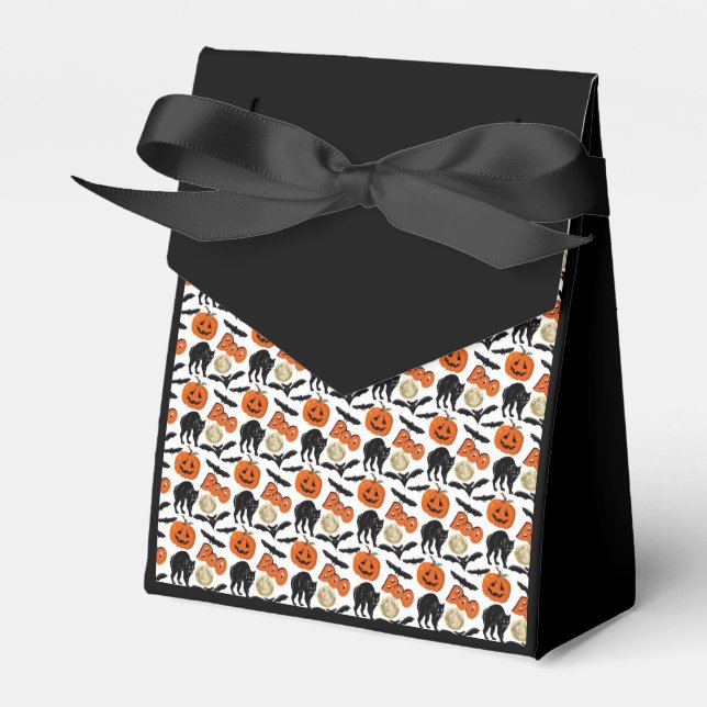 Halloween Boo Bats Cat Pumpkin And Moon Drawing Favour Box (Front Side)