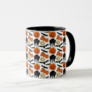 Halloween Boo Bats Cat Pumpkin And Moon Drawing Mug
