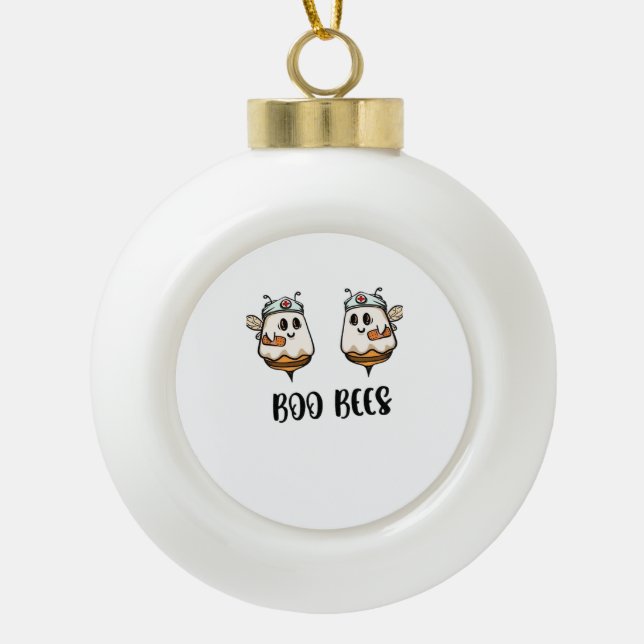 Halloween Boo Bees Nurse Classic T-Shirt Ceramic Ball Christmas Ornament (Front)