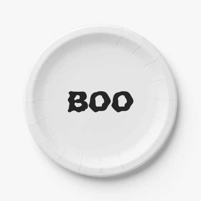 Halloween Boo black & white spooky  Paper Plate (Front)