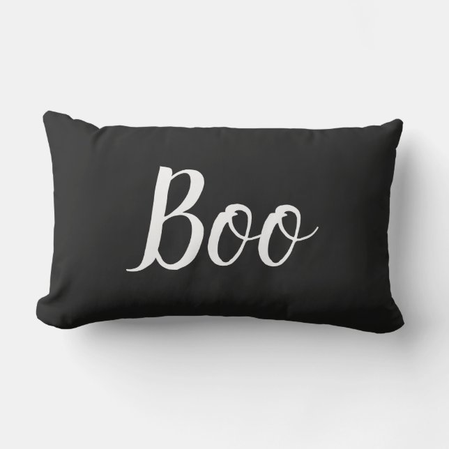 Halloween Boo Black White Typography Outdoor Lumbar Cushion (Front)