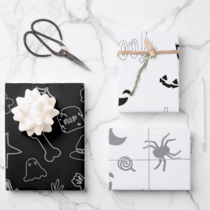 Halloween Boo! Black White Wrapping Paper Sheet
